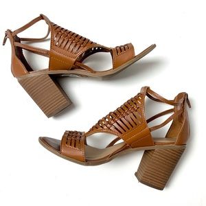 Merona Tan Vegan Leather Chunky Heels size 8